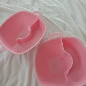 pink food separated bowls